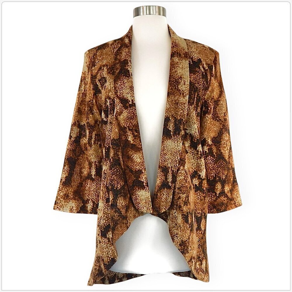 Alberto Makali Brown Animal Snake Print Open Front High Low Jacket NWT New M